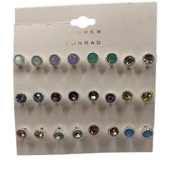 LC Lauren Conrad Jewelry - Lauren Conrad Stud 12 Pairs Earrings Set Gemstone Silver Tone Women Jewelry